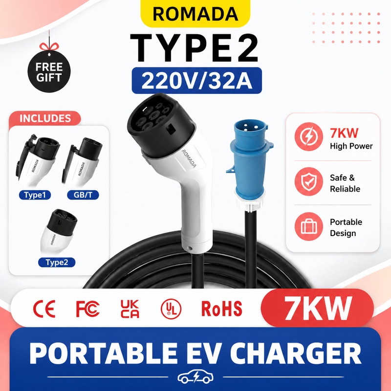7 кВт, портативное зарядное ус – обзор и цена Portable Ev Charger 32A Type 2 Cee Plug