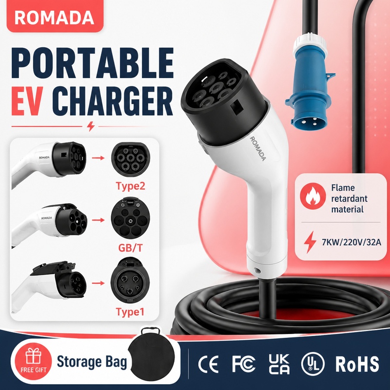 7 кВт, портативное зарядное ус – обзор и цена Portable Ev Charger 32A Type 2 Cee Plug